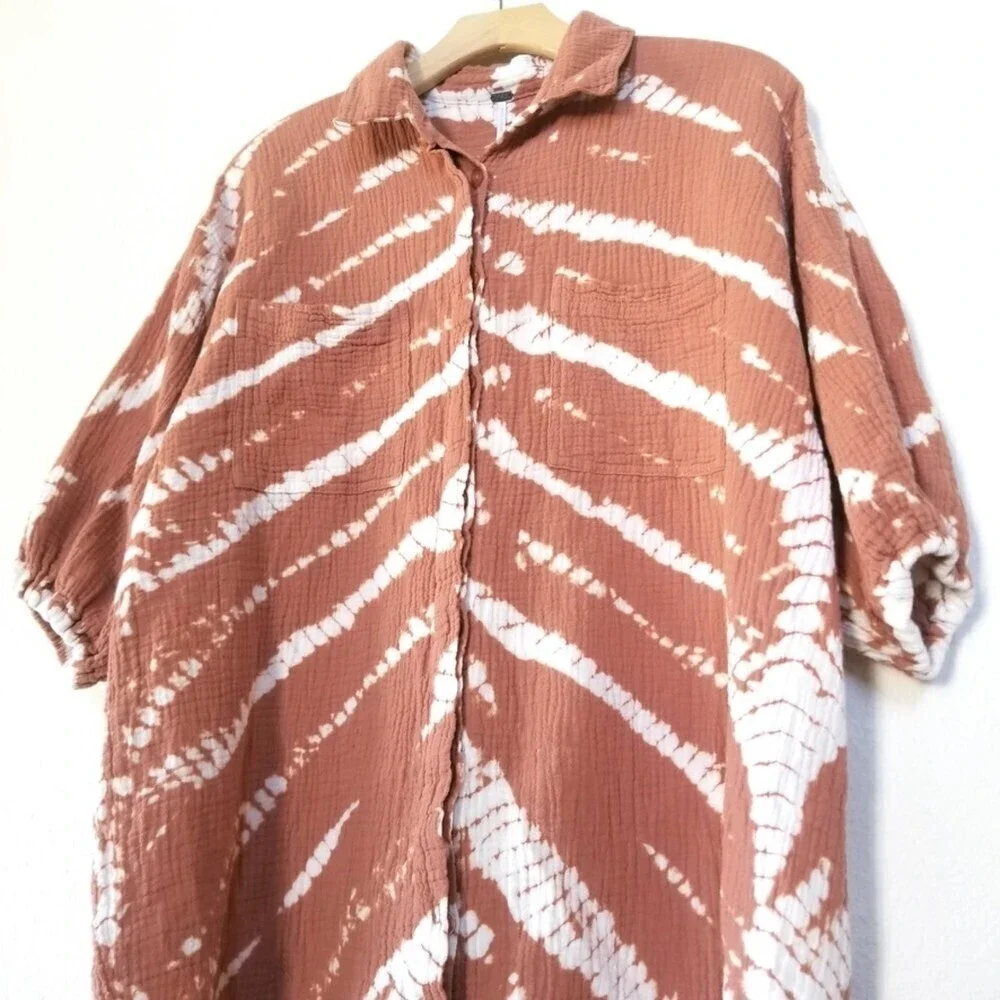NEW Young Fabulous & Broke Crinkled Brown Tie Dye Tunic Button Down Shirt XS - Picture 4 of 8